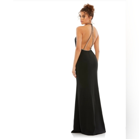 Ieena for Mac Duggal, Rhinestone  Halter Column  Gown, Black, Size 8‎ - NWT - Picture 1 of 12